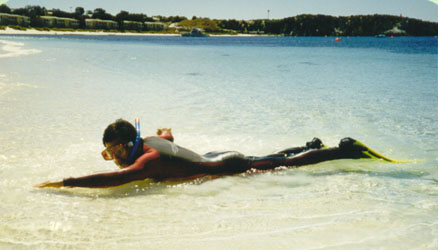 Alvaro in a lycra suit - snorkling in Perth, Western Australia.