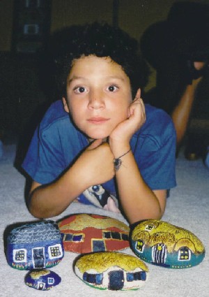 Cristobal and his painted rocks.