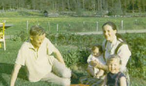 Summer of 1967 - Olav, Adelheid, Janet and Kristin in the garden at the Rygnestad farm.