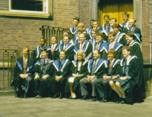 Kristin and her fellow graduates (spot the female - and don't be misled by the kilt!) - Class of 1987.