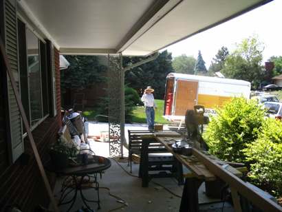 Workshop on front porch.