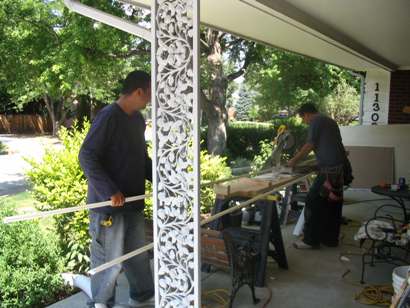 Workshop on front porch.