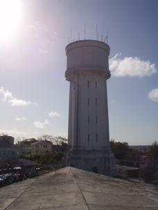 The water tower is the highest point on the island.