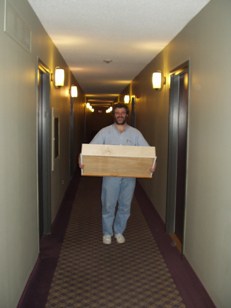 Rob carrying stuff up and down.
