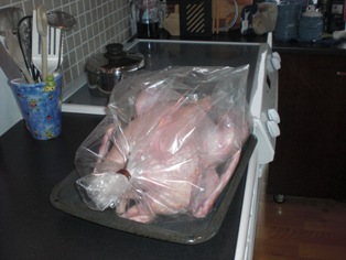 Turkey being prepared.