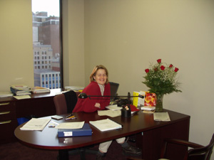 Hild working in the office.