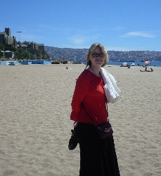 Hild on the beach at Via del Mar overlooking Valparaiso.