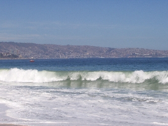 On the beach at Via del Mar overlooking Valparaiso.