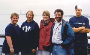 View towards the Statue of Liberty.  Kenna, Alyssa, Hild, Rob and Brandon.