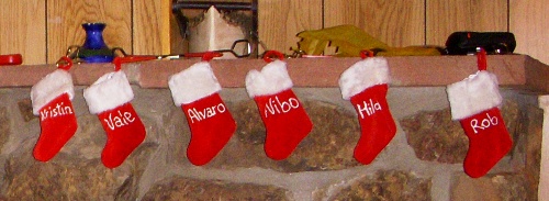 Stockings ready for Santa's arrival.