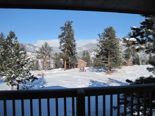 View from our cabin - doggies off for their walk.