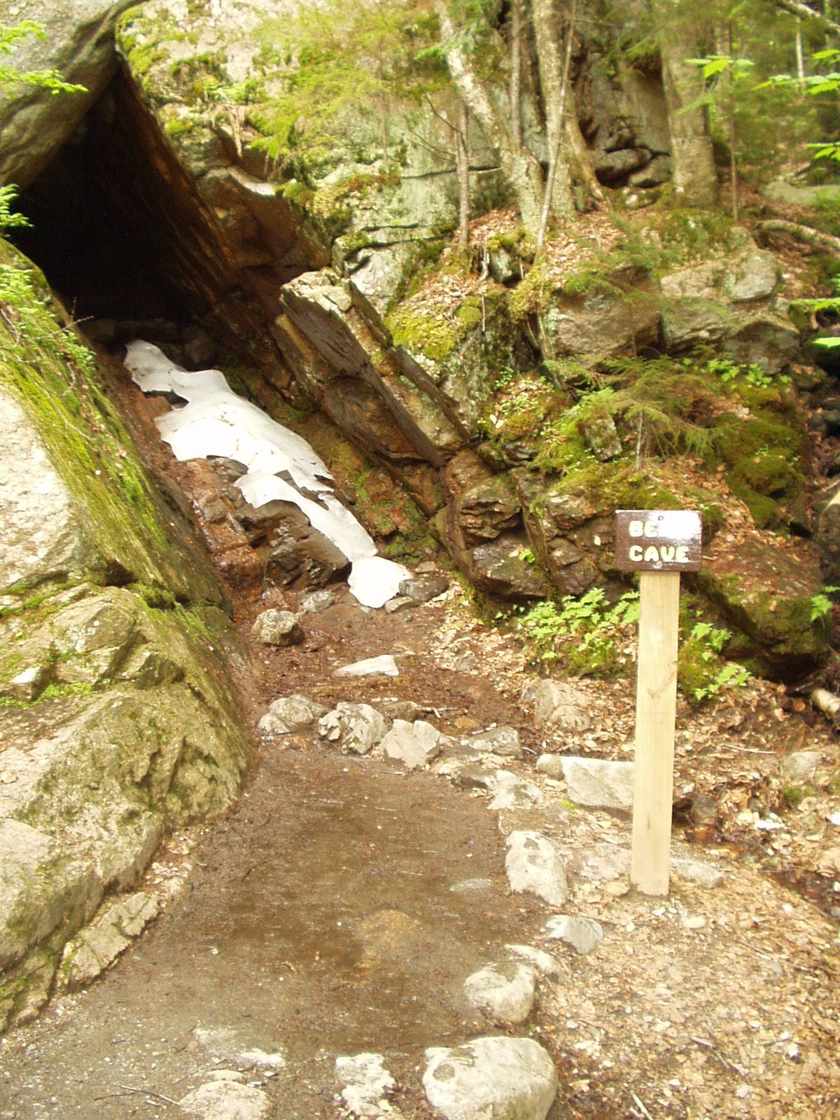 Snow in the Bear Cave at the Flume - in May!