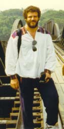 Looking the part while crossing the bridge over the River Kwai, Thailand.