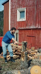 All action - Rob chopping wood at Rygnestad.  Anger management?