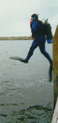 Rob jumps off the jetty for his first real shore dive in Fremantle.