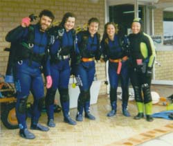 The gang passes their first shore dive.