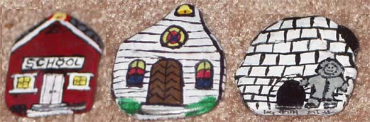 An unusual little village.  A school, a church and an igloo!