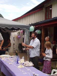 Rob opening the champagne.