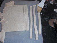 Cutting up the pastry strips